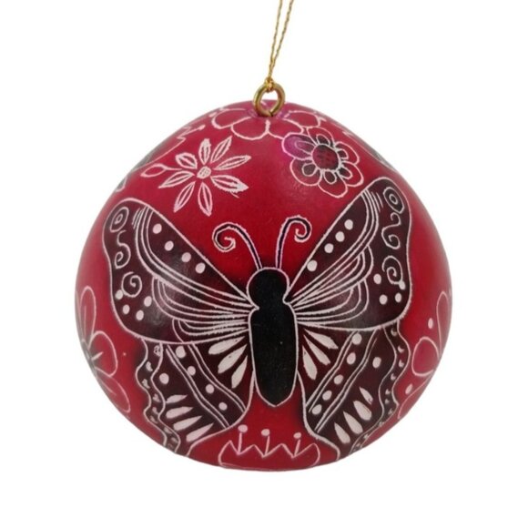 Lucuma Designs Butterfly Gourd Ornament Handcrafted By Artist in Peru with Box - Picture 1 of 8